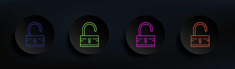 open lock dark badge color set. Simple thin line, outline vector of crime investigation icons for ui and ux, website or mobile application