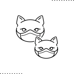 kitties wearing  masks vector icon in outlines
