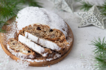 Christmas stollen fruit cake ,traditional German festive baking