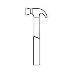 Construction black and white icon of a manual metal hammer with a wooden handle intended for building and carpentry work, for driving nails. Construction tool. illustration