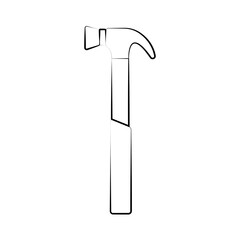 Construction black and white icon of a manual metal hammer with a wooden handle intended for building and carpentry work, for driving nails. Construction tool