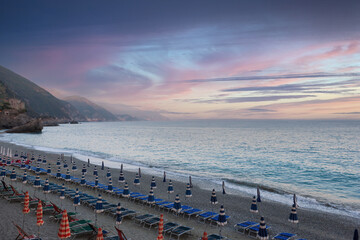 sunset on the Ligurian coast, Levante, Italy.