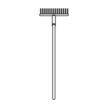 Construction black and white icon of an agricultural rake intended for cleaning leaves. Construction tool. illustration