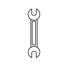 Construction black and white icon of a water open-end spanner designed to tighten and loosen nuts and bolts for repairs. Construction metalwork tool.  illustration