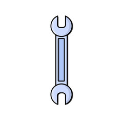 Construction blue icon of a tap open-end wrench designed to tighten and loosen nuts and bolts for repair. Construction metalwork tool.