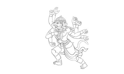 Hanuman, Thai traditional backdrop, Thai traditional painting in temple, vector