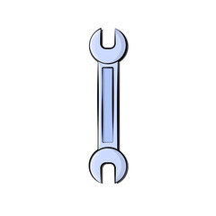 Construction blue icon of a tap open-end wrench designed to tighten and loosen nuts and bolts for repair. Construction metalwork tool. illustration