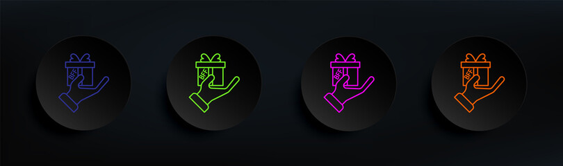 hand and gift dark badge color set. Simple thin line, outline vector of friendship icons for ui and ux, website or mobile application
