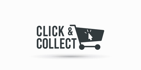 Click and collect store cart sign. Vector illustration