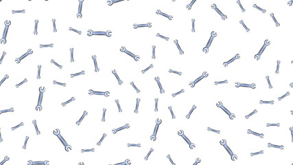 Texture, seamless pattern of metal iron blue gas spanners, metalworker building repair for loosening and tightening the nuts and bolts on a white background