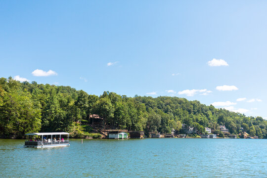 Lake Lure, North Carolina Water View Of Tour Boat, Lake And Mountain