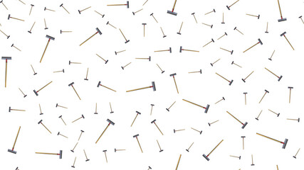 Texture, seamless abstract pattern of building garden metal wooden rake with barbs for repair, tool for cleaning grass and foliage on a white background. illustration