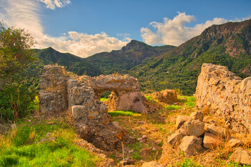 Ruins of the castle of Pythagoras, located on the top of a mountain in Samo, Calabria.