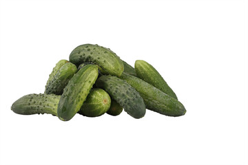 group of fresh ripe green cucumbers isolated on white background. Healthy food concept