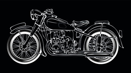 Fototapeta premium retro motorcycle on black background in x-ray graphic styles