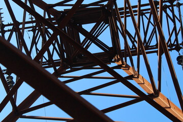 power line. Electricity supply to the population. bottom view