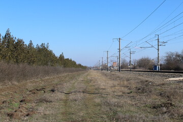Railroad and rails close up