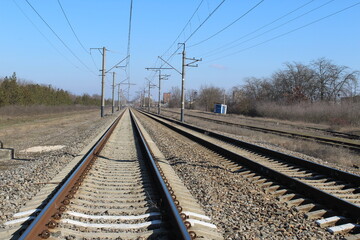 Fototapeta na wymiar Railroad and rails close up