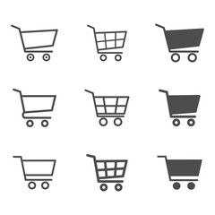 Shopping cart icon set. Shop basket collection. Trolley symbol vector illustration isolated on white background