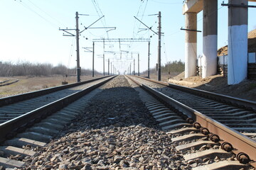 Railroad and rails close up