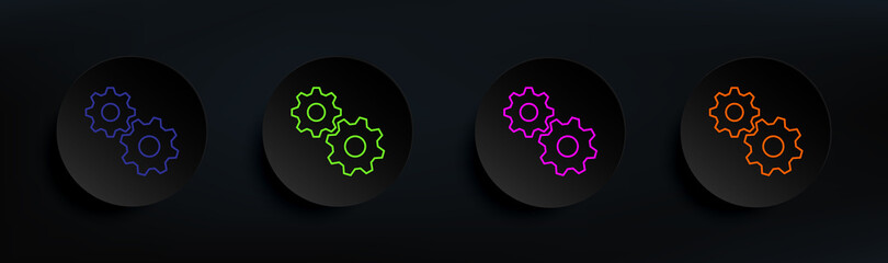 gears dark badge color set. Simple thin line, outline vector of manufacturing icons for ui and ux, website or mobile application
