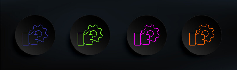 gears dark badge color set. Simple thin line, outline vector of manufacturing icons for ui and ux, website or mobile application