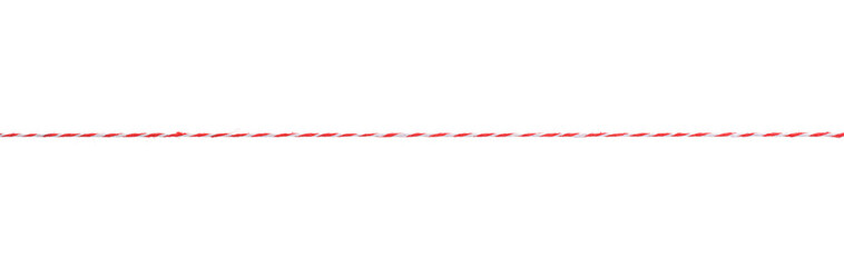 Red and white thin twisted rope isolated