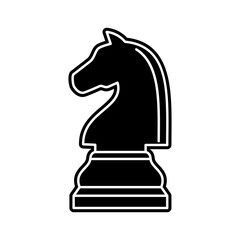 Black chess knight piece on white background