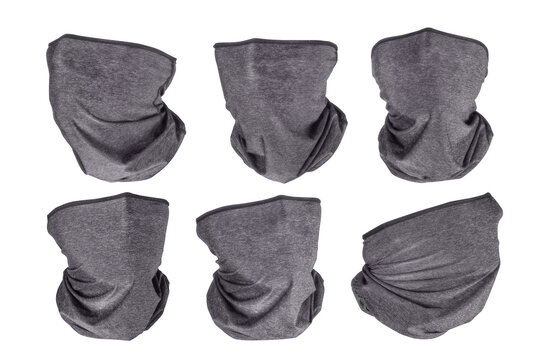 Grey Neck Gaiters Six Views Set With Different Face Rotation Isolated