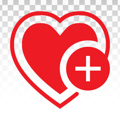 Vector icon a red heart shape with plus sign or favourite symbols for apps website