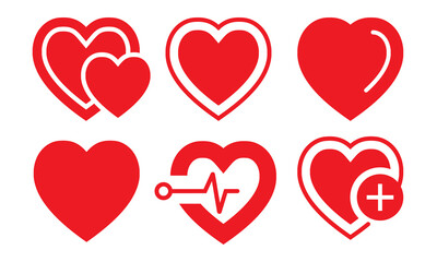 Flat vector icon a red heart shape, medicine or medical health care or romantical symbol for apps and websites