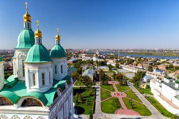 Assumption Cathedral and the bell tower of the Astrakhan Kremlin. Russia - obrazy, fototapety, plakaty