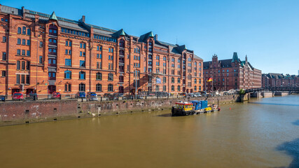 Fototapeta na wymiar Hamburg Downtown City view during daylight with bricked walls