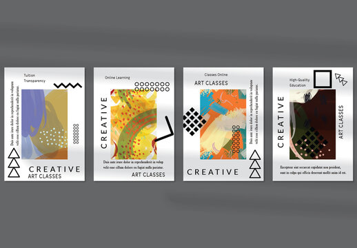 Flyer Layout with Black Geometric Shapes and Bright Rectangle on White