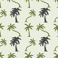 Vector seamless pattern with palms on a blue background.