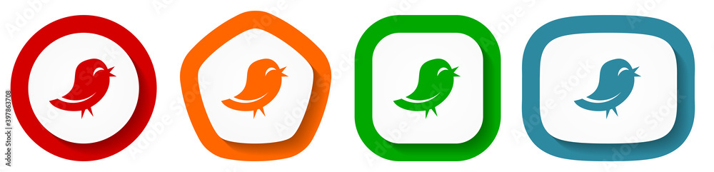 Aufkleber Twitter vector icon set, flat design vector illustration in 4 colors options for webdesign and mobile applications