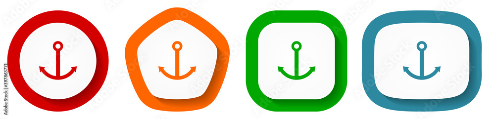 Poster Anchor vector icon set, flat design vector illustration in 4 colors options for webdesign and mobile applications
