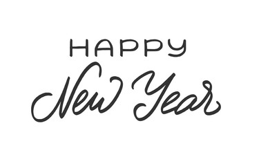 Happy New Year lettering. Greeting text for winter holidays. Phrase for banners, cards, posters with decoration. Vector sign