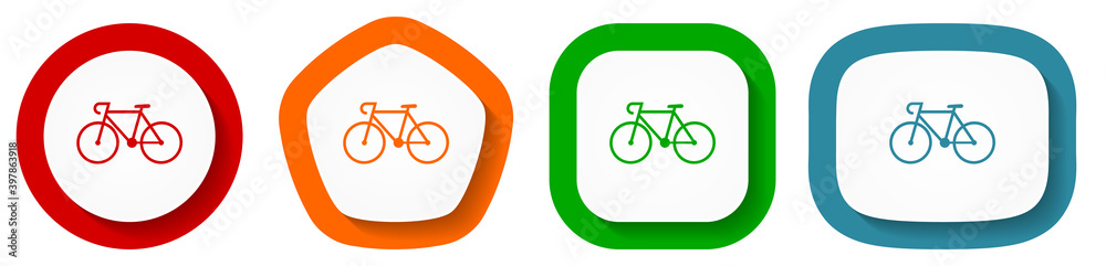 Poster Bicycle vector icon set, flat design vector illustration in 4 colors options for webdesign and mobile applications
