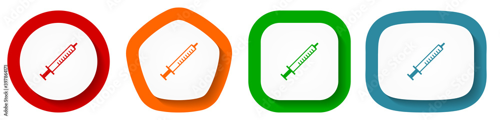 Fototapete medicine vector icon set, flat design vector illustration in 4 colors options for webdesign and mobi