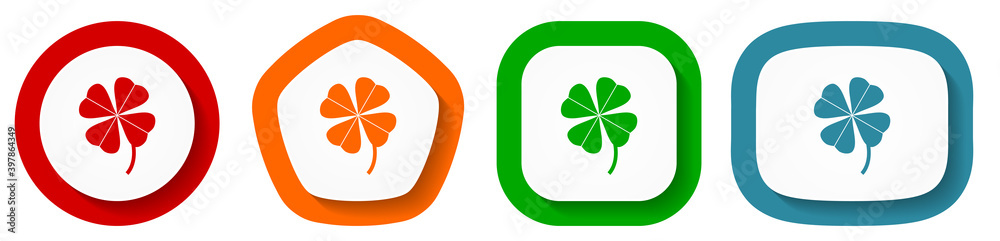 Leinwandbilder four-leaf clover vector icon set, flat design vector illustration in 4 colors options for webdesign 