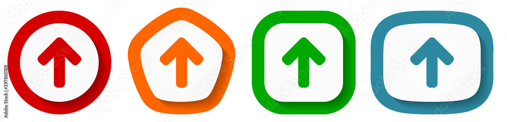 Poster Up arrow, upload vector icon set, flat design vector illustration in 4 colors options for webdesign and mobile applications