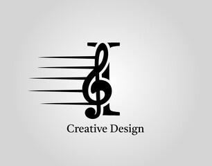 Key Note I Letter Logo Vector. Music Note On Initial I Design.