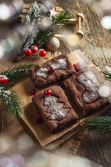 Chocolate Christmas biscuits with an imprint of a tree, a star and a shoe. homemade baking