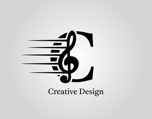 Key Note C Letter Logo Vector. Music Note On Initial C Design.