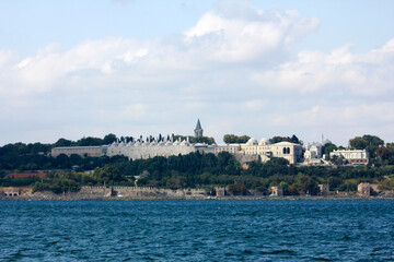View of Topkapi Palace was shot from a boat, from Istanbul, Turkey