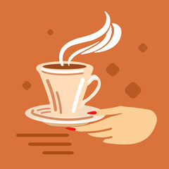 Female hand with a coffee cup. Icon. Vector illustration