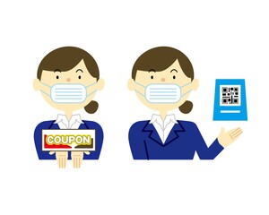 クーポンを渡す女の人
