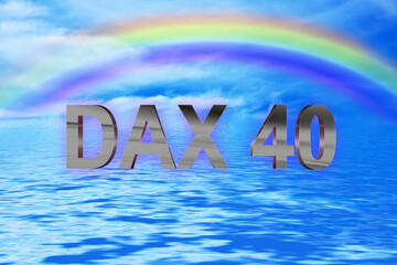 Ozean und Himmel mit Regenbogen Dax 40 Schriftzug, Copy Space