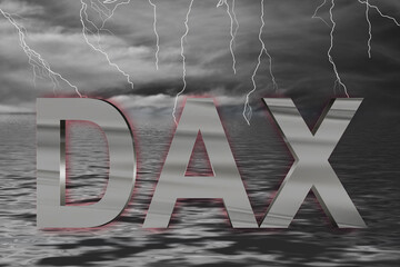 Börse Ozean Gewitter mit Blitzen und Schriftzug DAX in Chrom